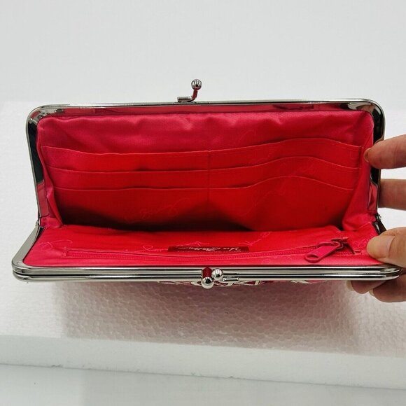Vera Bradley Rosy Posies Retired Kiss Lock Clutch Wallet Quilted Pink Red - Picture 5 of 6